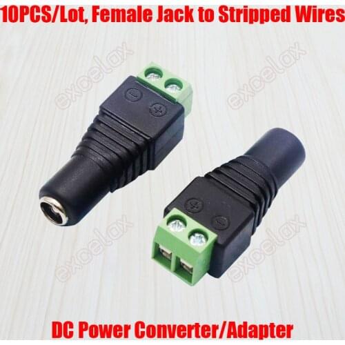 10PCS/Lot 5.5x2.1mm Female DC Power Plug Connector Stripped Wire Connection Terminal Adapter Screw Converter for CCTV Camera