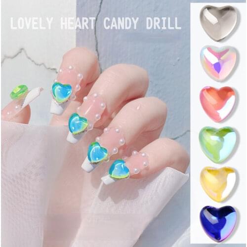 10pcs/lot Nail Art Candy Heart-Shaped Crystal Rhinestone Aurora Makaron Heart Diamond Jewelry Gems Peach Heart Nails Decorations