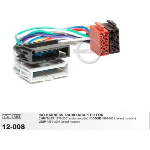 12-008 ISO Radio Adapter for Chrysler Dodge Jeep Radio Stereo Wire Cable Wiring Harness Connector Lead Loom Plug
