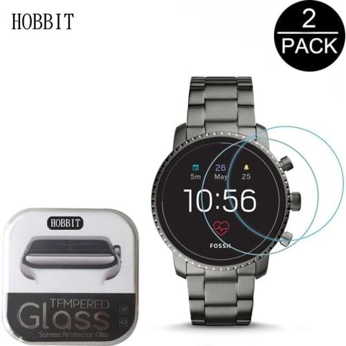 2Pack 2.5D Clear Tempered Glass Screen Protector For Mens Fossil Q Explorist HR Gen 4 5 Smartwatch Screen Guard Protective Film