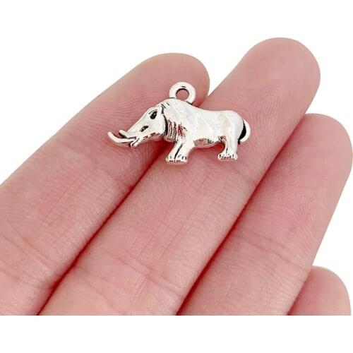 20 x Tibetan Silver Rhinoceros Animal Charms Pendants for Bracelet Necklace Jewelry Making Findings 22x13mm