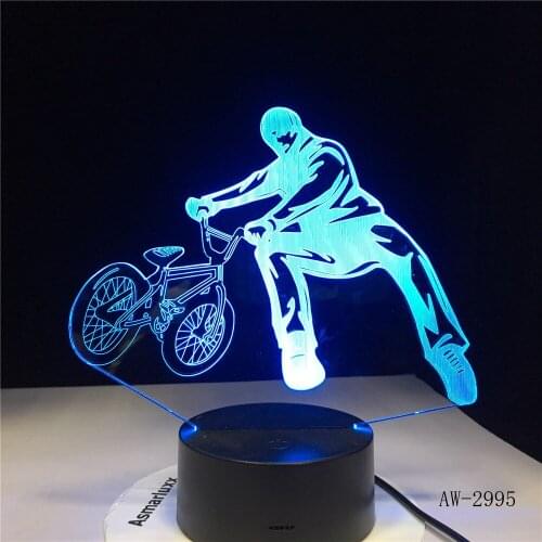 3D BMX Trickster Table Lamp Bedside Decor Bicycle Limit Movement Night Light LED 7 Colors Change Sleeping Lighting Gifts AW-2995