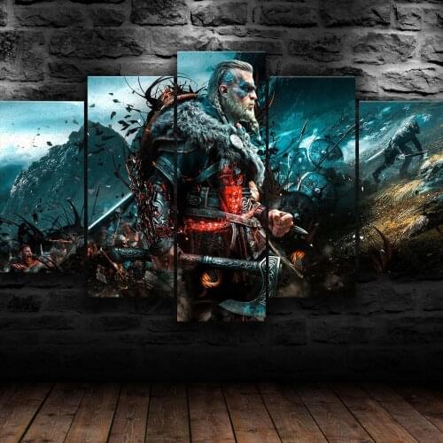 5 Pcs Valhalla Warrior Game Poster Canvas Picture Print Wall Art Canvas Painting Wall Decor for Living Room No Framed