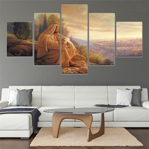 Canvas Painting Wall Art 5 Pieces Retro Jesus Christian Faith Painting Living Room Bedroom Wall Decoration Home Decoration Mural