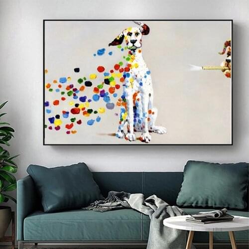 Abstract Colorful Dog Canvas Paintings on The Wall Art Pictures Animals Posters and Print for Living Room Decor No Frame