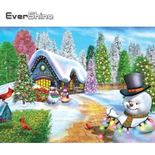 Evershine Diamond Painting Winter Landscape Full Square Round Diamond Embroidery House Cross Stitch Kits Mosaic Christmas Gift