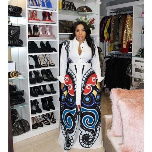BAIBAZIN African Clothing Women Dress White Black Pink Blue Big Swing Skirt Butterfly Print Sexy Dress