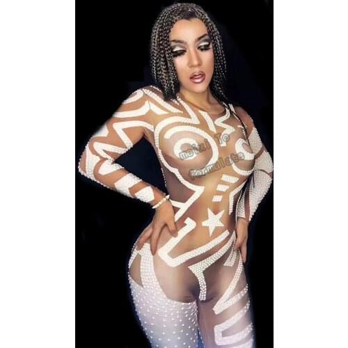 White primitive tribal style sexy elastic jumpsuit bar nightclub concert singer dancer costumes
