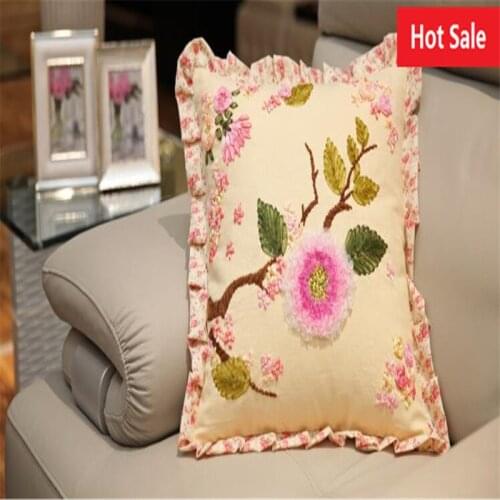 Free Shipping Natural Throw Pillow Cushion DIY Flower Ribbon Embroidery Handmade 18Inch Lovely House Waist Bloster Dakimakura