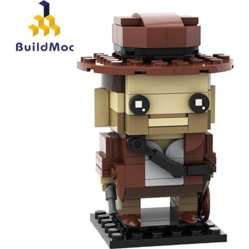 Buildmoc Indiana Jones Brickheadz Movie Raiders of the Lost Ark Protagonist Action Figures Building Blocks Educational Toys Gift