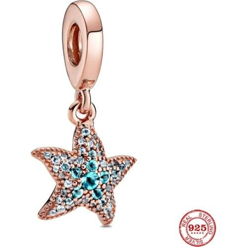 New Arrival 925 Sterling Silver Sparkling Starfish Dangle Charm Beads Fit Original Pandora Bracelet Summer Jewelry Gift
