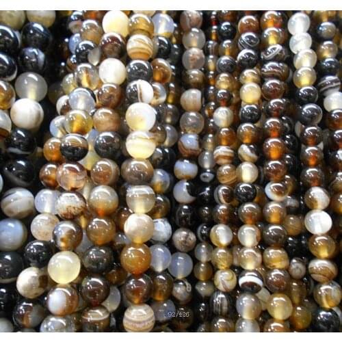 15" Strand Natural Stone Faceted Brown Stripe Round Beads 4 6 8 10 12MM Pick Size For Jewelry Making