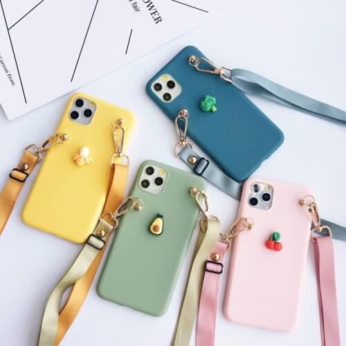 DIY Cute Fruit TPU Shoulder Strap Phone Case For Samsung A90 A80 A70 A60 A50 A40 A30 A20 A10 Galaxy A51 A71 A81 A91 A21 A11 A01