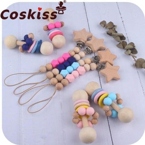 Coskiss 1set Baby Teether Toys Leaves BPA Free Wooden Ring Teething Pendants Baby Play Gym Toy Childrens Good Nurse Gifts