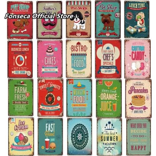 Decorative Metal Signs Farm Fresh/Business Lunch Metal Iron Tin Sign Vintage Art Pet Shop Farm Restaurant Bar Home Decor Poster