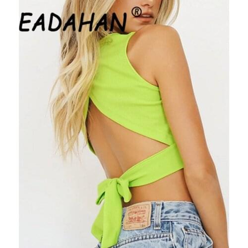 Eadahan 2021 New Style Halter Cross Tie Bow Tie Women Summer Season Sweet Sleeveless Pullover Round Neck Vest