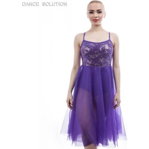 Purple Sequin Ballet Dress Lady Dance Dress Soft Tulle Sleeveless Bodice Practice Dancewear Lyrical Stage Costume 17081