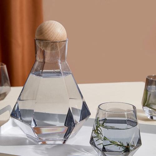 Crystal Glass Water Bottle Hexagonal Pitcher Cup Set Diamond Cold Water Kettle Transparent Stained Glass Juice Jugs