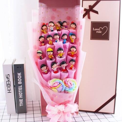 ChibiMarukochan Simulation colorful rose flower plush bouquet toy Valentines Day Mothers Day Christmas Girl friend Gifts