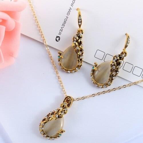 3pcs/set Jewelry Sets Women Elegant Waterdrop Rhinestone Pendant Necklace Hook Earrings Jewelry Set