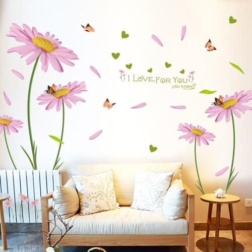 Creative Removable 150*245cm Romantic Flower Wall Stickers Love You Quotes Tv Wall Decoration Sticker Wallpaper Mural