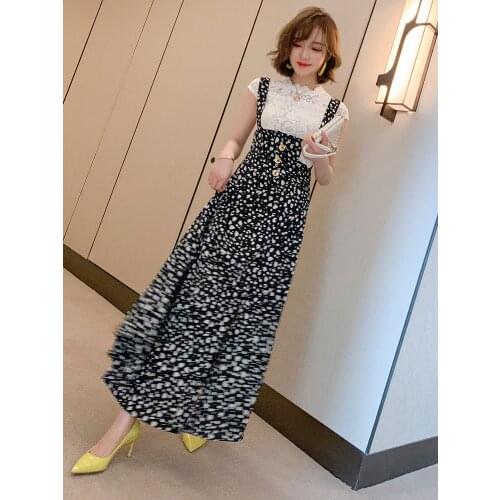 Stand collar short sleeve lace top+Two piece printed split skirt with large hem strap skirt 2021 New season in spring