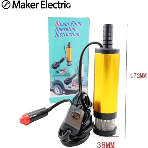 Mini 12/24V Diameter 38MM Water Oil Camping Diesel Transfer Oil Pump Aluminium Alloy Belt Filter Net With Automobile Adapter