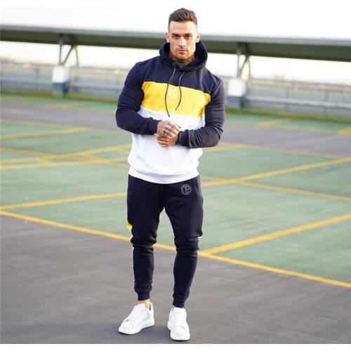 Men Sport Suit Long Sleeve Stand Collar Sweatshirt Sports Set 2 pieces Set Gyms Training Clothes Men Sports Wear Hoodies+Pants