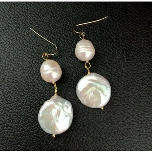 New Favorite Pearl Earrings Perfect Natural White Rice Coin Keshi Real Freshwater Pearls Gold Dangle Earring Wedding Party Women
