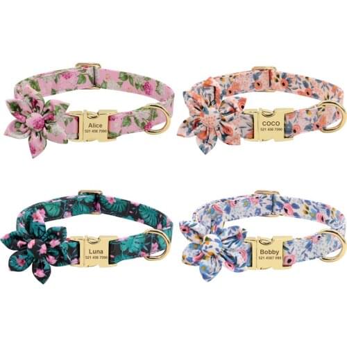 Personalized Nylon Dogs ID Tag Collars Custom Engraved Dog Collar Pretty Flower Dog Necklace Accessories Pet Supplies