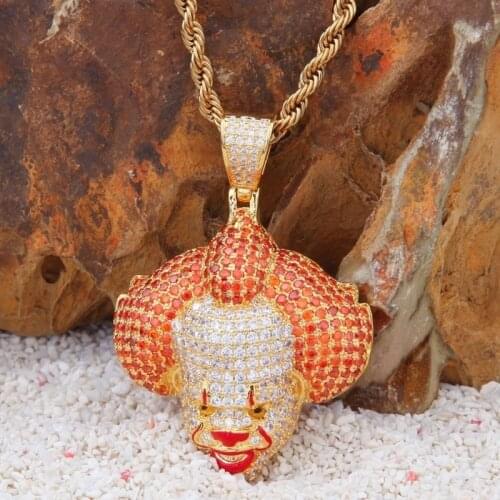 New Trendy Clown Head Pendant Necklace Mens Necklace Fashion Bohemian Crystal Mosaic Pendant Accessories Clown Party Jewelry
