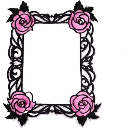 Sew on Photo Frame Patch Jacket Biker Applique Embroidered Rose Flower Patches for Clothes Backpack DIY Stripes Badges Decor