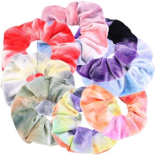 Cheap Tie Dyed Scrunchie Velvet Hair Accessories For Girls Headbands Elastic Rubber Hair Tie Hair Rope Ring Ponytail Holder