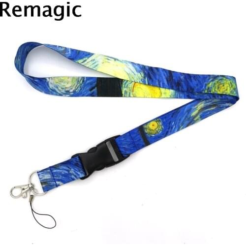 20pcs Van gogh Starry sky Lanyard Badge ID Mobile Phone Rope Key Lanyard Neck Straps Accessories webbings ribbons