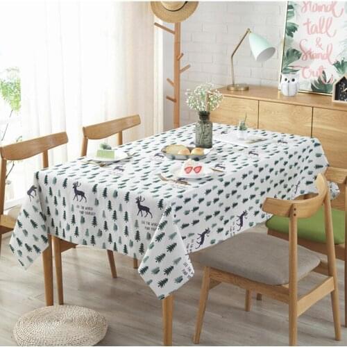 Nordic Elk Tree Pattern Cotton Linen Tablecloth Christmas Xmas Party Decoration Dust Table Cloth Cover