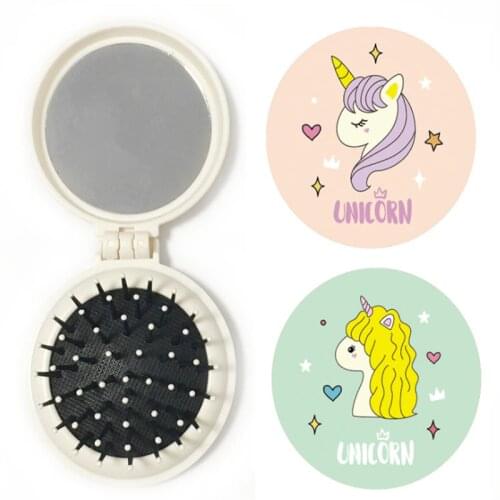 Unicorn Folding Comb Pattern Air Bag Massage Comb With Mirror Pony Unicorn Makeup Tool Portable Mini Folding Comb