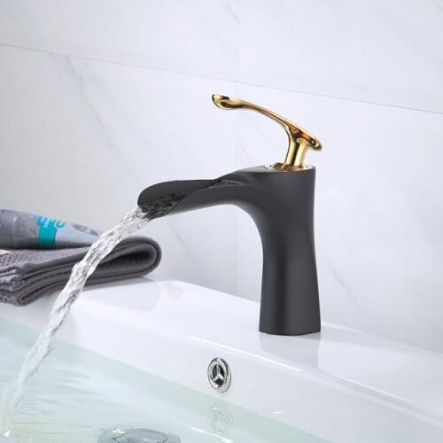 Bathroom Basin Faucets 8 Colors Brass Sink Waterfall faucet Single Hole Cold and Hot Water Tap Basin Faucet Mixer Taps Torneira