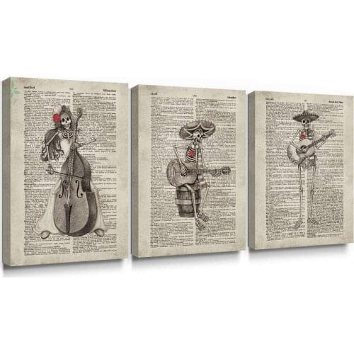 Sumgar Day Of The Dead Skull Wall Art Vintage Canvas Prints Living Room Paintings Decor Sugar Skeleton Picture