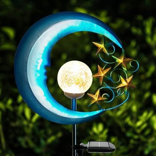 HQXING Stars Moon Solar Lights Outdoor Garden Decorative Glass Globe Waterproof Landscape Lighting For Pathway Yard Lawn Patio