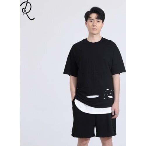 Dark Department personality decadent hole element casual casual casual casual casual casual short-sleeved t-shirt mens shirt