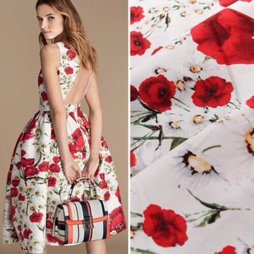 Gorgeous Brand White Blooming Red Rose Flower Printed 100% Cotton Fabric 50x135cm Bedding Quilting Clothing DIY fabric