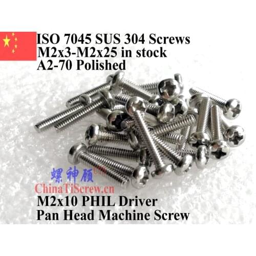 Stainless Steel screws M2x8 Pan Head 0# Phillips Driver ISO7045 Polished ROHS 100 pcs