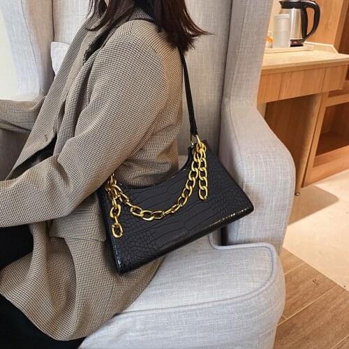 2021 womens bag PU leather fashion womens bag crocodile pattern personality chain shoulder underarm bag portable messenger bag