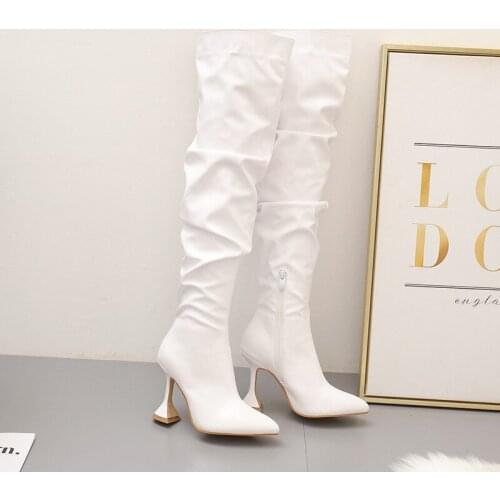 Black and white autumn and winter fashion women over the knee womens boots fashion pu material straight womens boots 2020 new