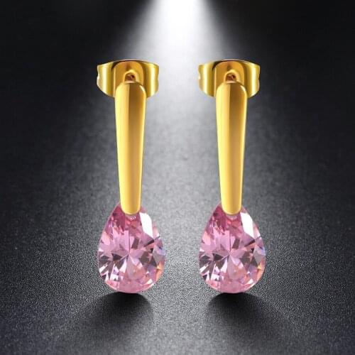 Beiliwol Stud Earrings for Women Cute 316L Stainless Steel Blue Water Drops Crystal Zircon Stone Wedding Jewelry Ear Accessories