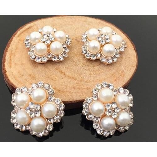 2016New 50Pcs Hollow Peony Pearl Rhinestone Button for DIY Hair Accessories and Decorative Shoes HZ126