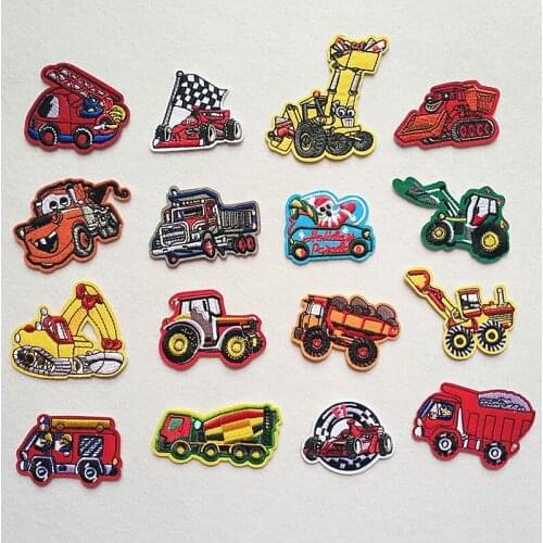 50pcs/lot Embroidery Patches Kids Clothing Decoration Accessories Construction Vehicle Car Diy Iron Heat Transfer Applique
