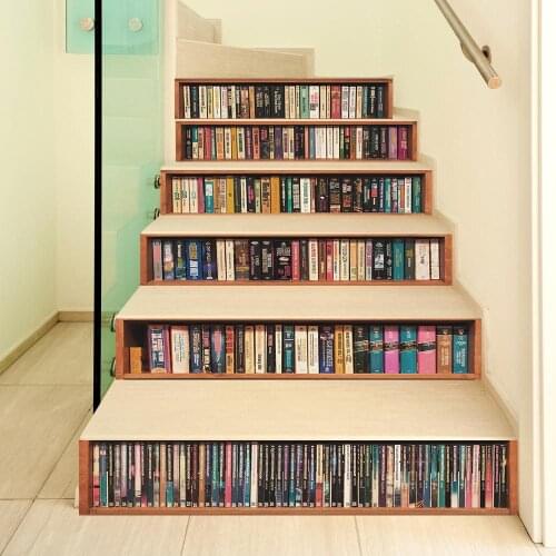 6Pcs/Set DIY Bookcase Decoration Stair Stickers Living Room PVC Self-Adhesive Home Waterproof Wall Stickers Step Stickers