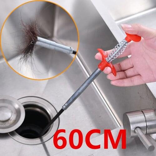 60CM Drain Cleaner Sticks Metal Wire Clog Remover Cleaning Tools Sewer Cleaning Hook Bathroom Kitchen Sink Cleaning Brush Pipe