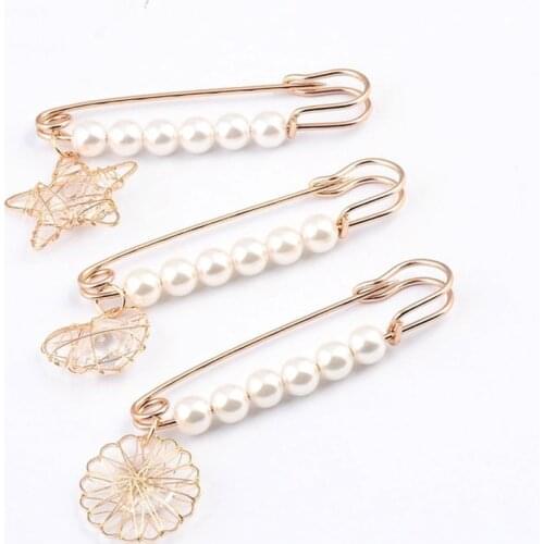 7cm Long Safety Pins Simulated Pearl Brooch Pin Metal Pendant Dress Decoration Buckle Pin Jewelry Brooches For Garment Hat Scarf